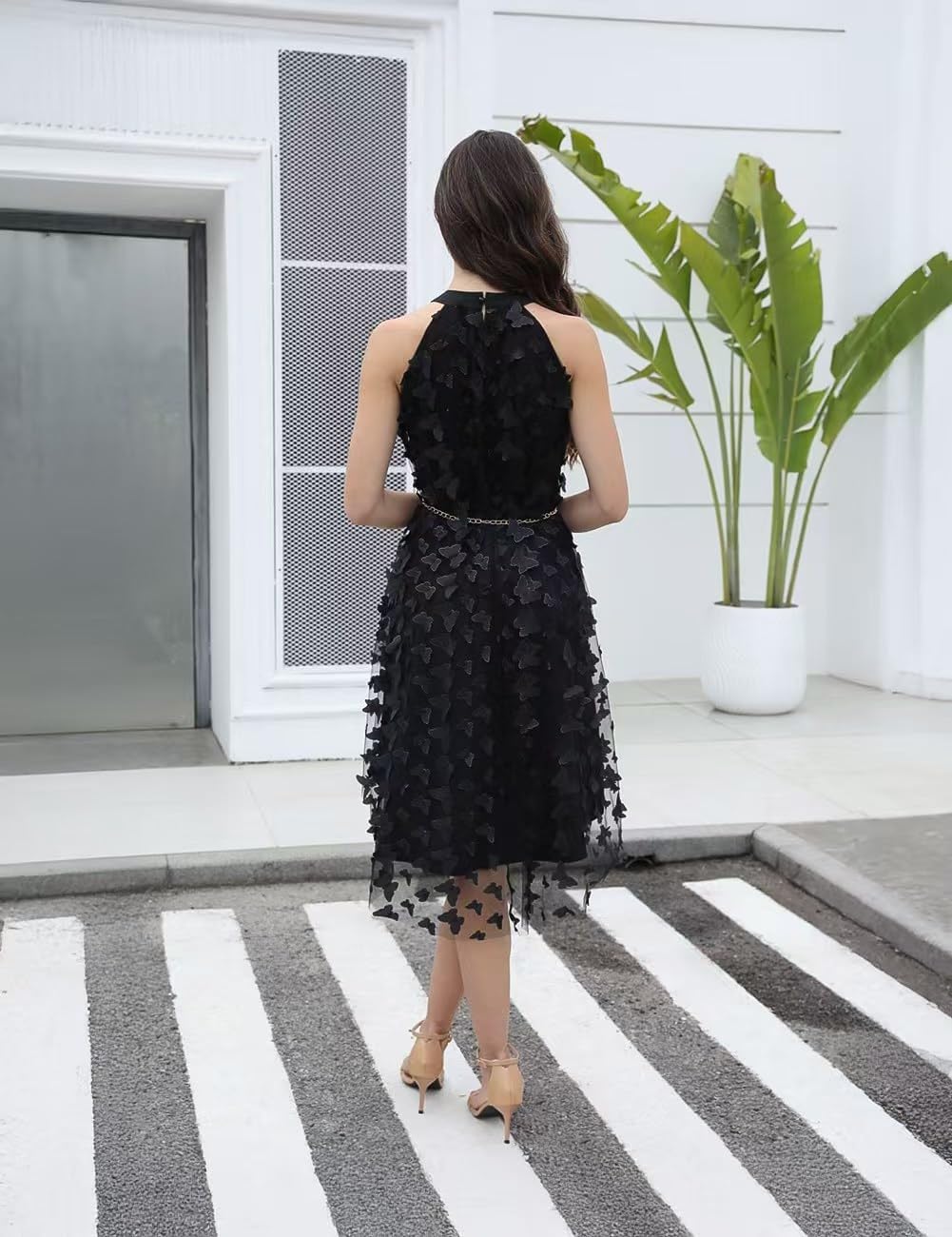 Women's Halter Neck Mini Cocktail Dress with Gold Waist Chain, High Low Party Club Homecoming Dress for Wedding - Image 2