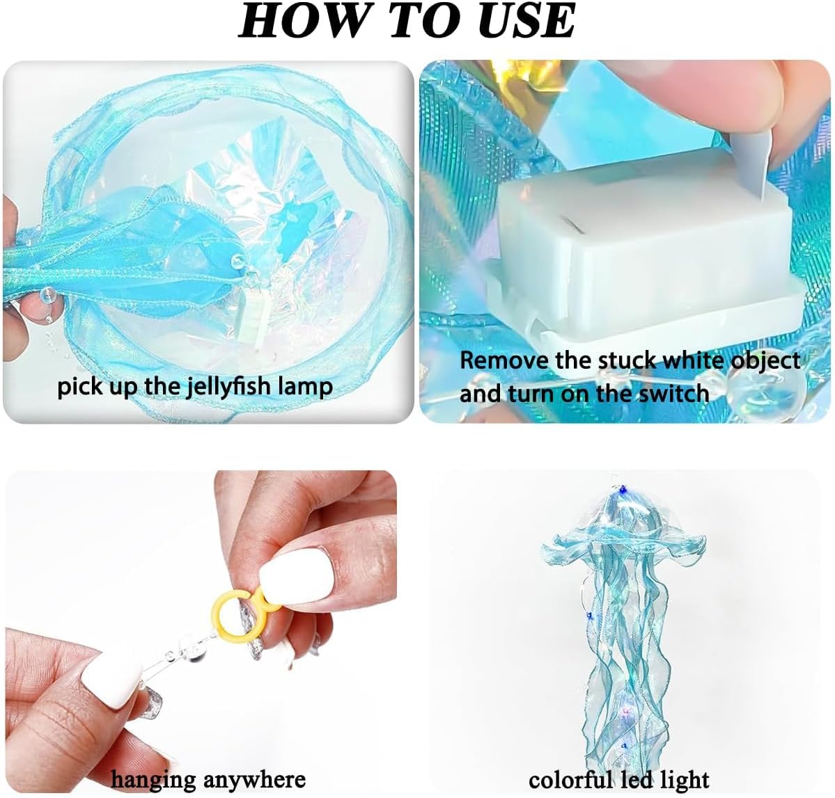 Jellyfish Decor, 4 Pcs Jellyfish Lanterns Lamp for Mermaid Theme Party, Hanging Colorful Jelly Fish Decoration Lights for Birthday Party Under The Sea Party Decoration for Women Girl Baby (4 Colors)