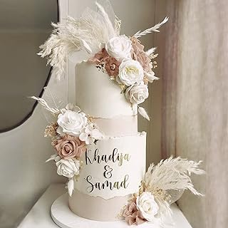 33 PCS Boho Cake Topper Decorations Vintage Artificial Rose Flowers Leav...