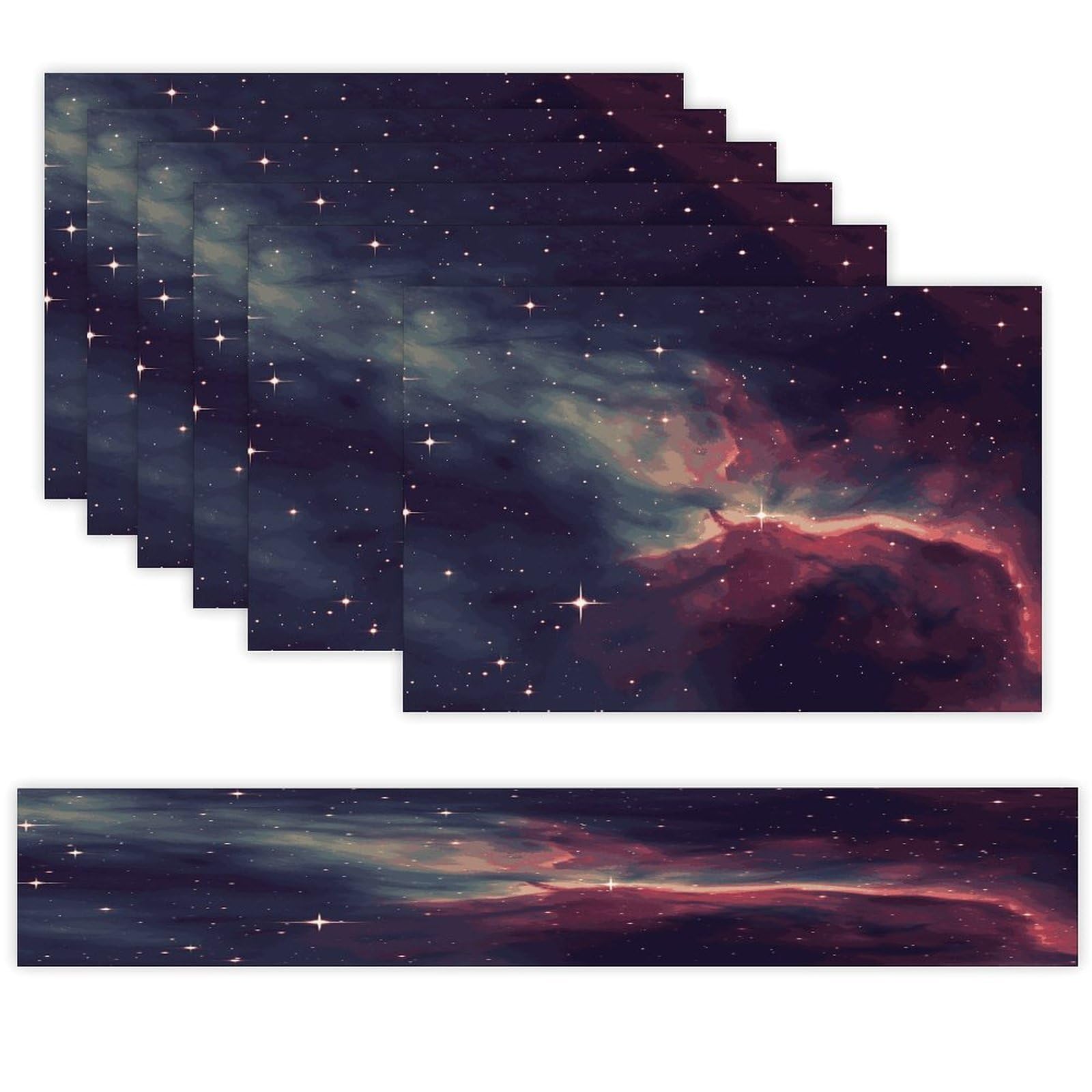 Star Field in Deep Space Table Runner and Placemats of 6 Washable Heat Resistant Place Mats with Table Runner Vintage Holiday Table Mat Set for Holiday Party Kitchen Dining Deco