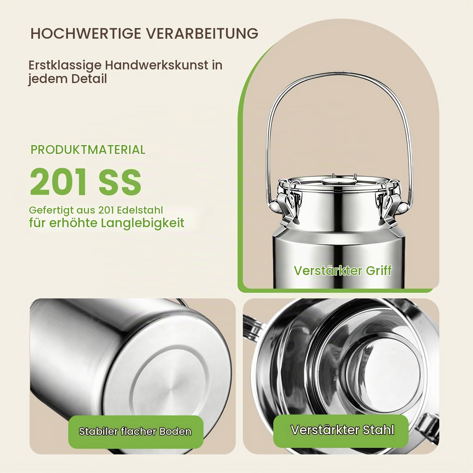 Adima 201 Milchtransportkanister Aus Edelstahl Tragekrug mit versiegeltem Deckel für Milch, Wein Milchkännchen Milchtransportbehälter Weinkübel Eimer Flasche,5L