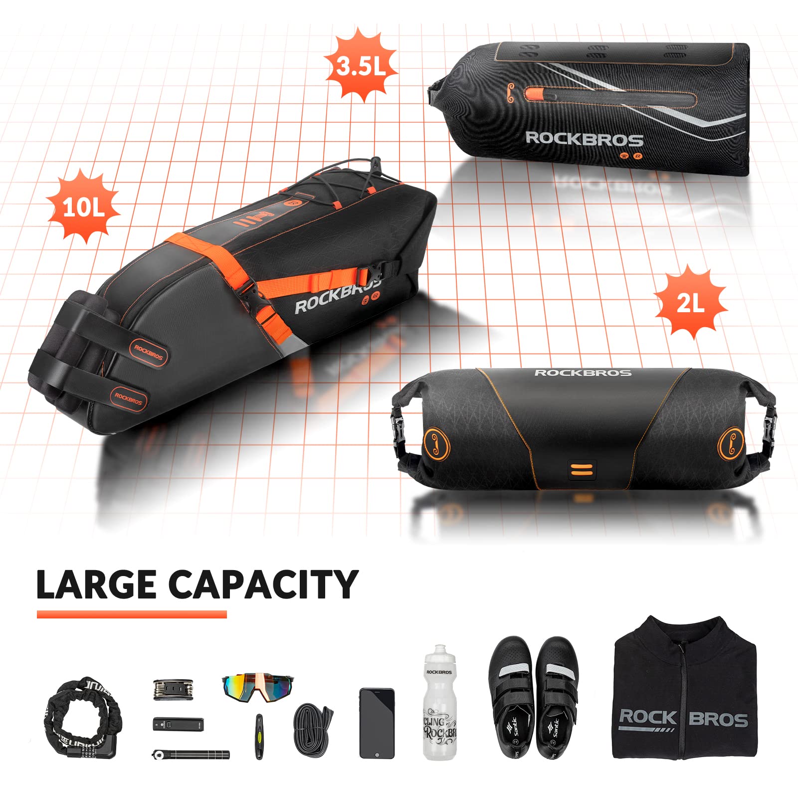 ROCKBROS Borse Bici Impermeabile, Set Diversi di Borsa Sottosella Borsa Manubrio e Borsa Telaio, per Bicicletta MTB, Grande Capacità, Accessori Bici