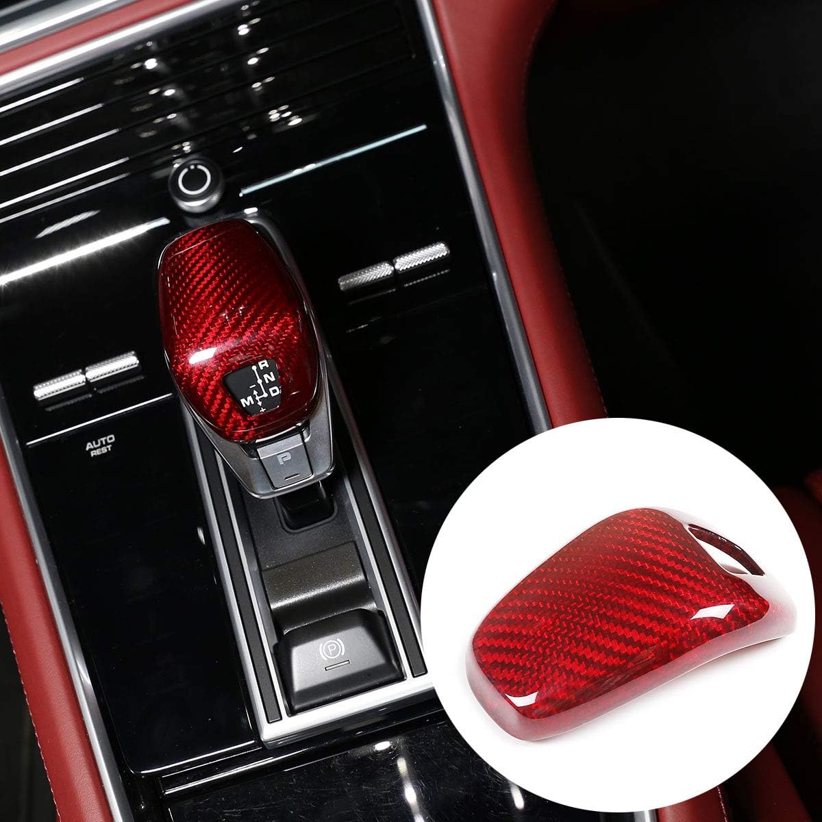 YIWANG 100% Real Carbon Fiber Car Center Gear Shift Head Cover Trim for Porsche Panamera 2017 2018 2019 2020 Interior Accessories (Red Carbon Fiber)