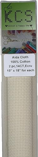 Miniatura 15 de KCS 2 piezas de tela de algodón Aida de punto de cruz contado de 15" x 18" para bordado (Lino, 14CT)
