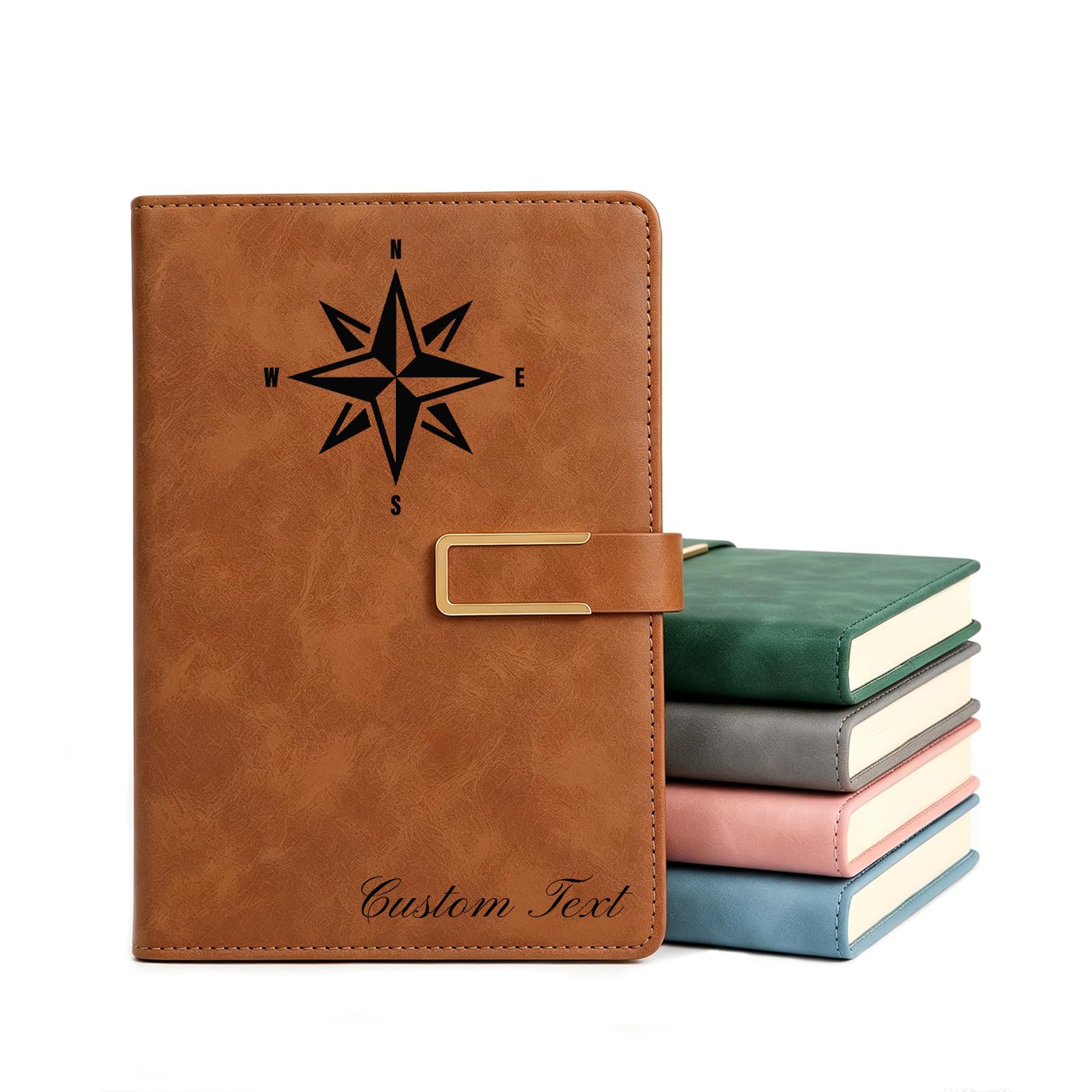 YVD Personalised A5 Faux Leather Notebook & Pen Set, Custom Name Engraved