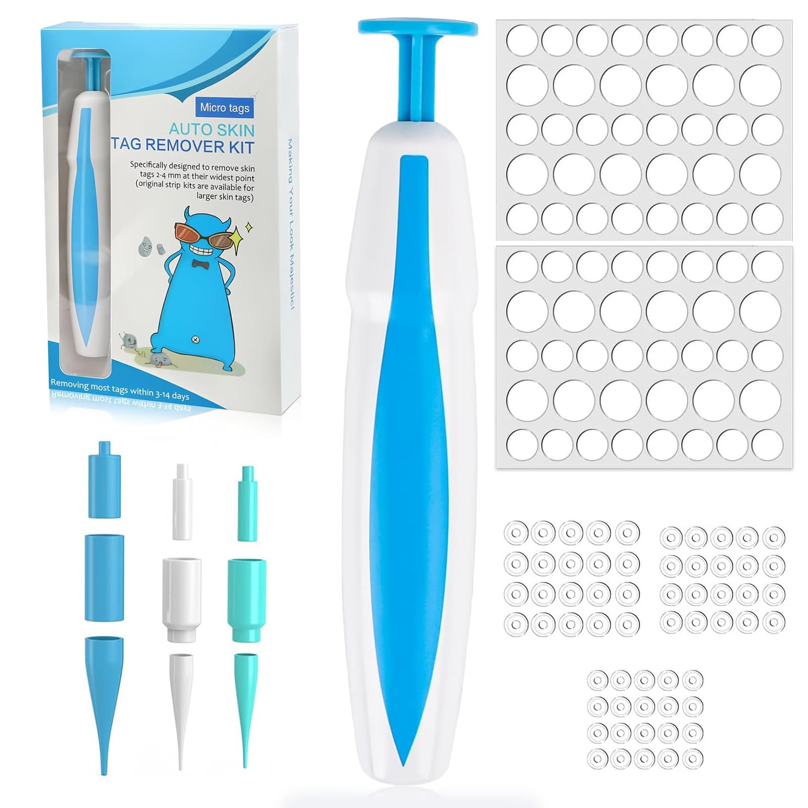 EUDUQ Stem Wart Removal Quick Kit, Wart Remover for Micro to Large (1 mm - 8 mm) with 60 Tag Bands, Skin Tag Remover Kit, Safe and Painless Stem Wart Removal Device