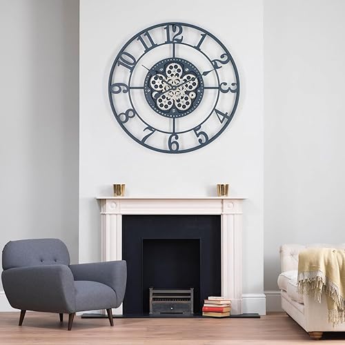 Miniatura 7 de Relojes de pared grandes de 24 pulgadas para decoración de sala de estar con engranajes móviles, reloj de pared grande industrial Steampunk, relojes