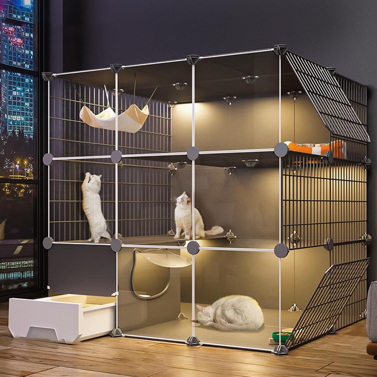 asdchZen Indoor/Outdoor Cat Cage,Cat Cage With Litter Box,Pet Playpen For Cats,Transparent Design,S For Cats Easy To Clean,Package A,110 * 49 * 109Cm,Package a-110 * 95 * 109CM