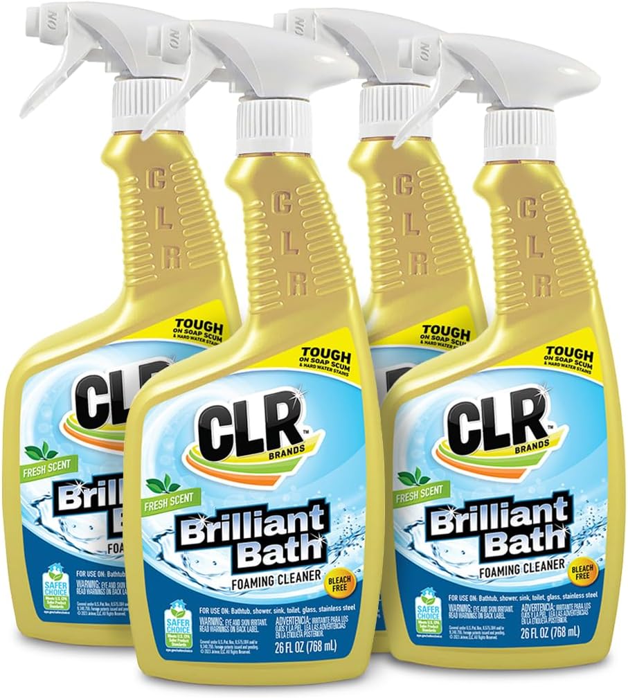 CLR Brilliant Bath Foaming Bathroom Cleaner Spray - For Use On Toilet, Bath, Shower, Sink, Glass, Stainless Steel - Fresh Scent, 26 Fl Ounce Bottle (Pack of 4)