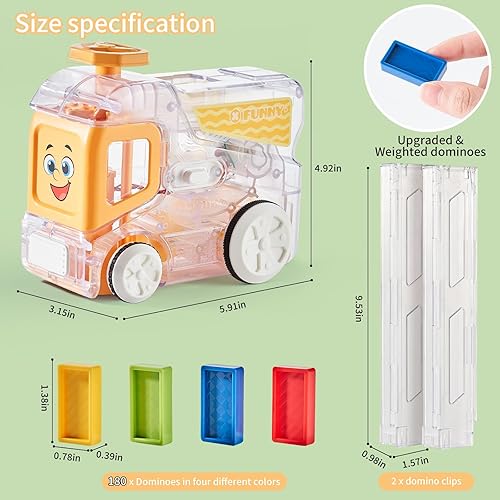 Miniatura 6 de Tren de dominó automático actualizado 2024 con 180 Dominos, juguetes STEM Montessori, regalos para niños (amarillo)