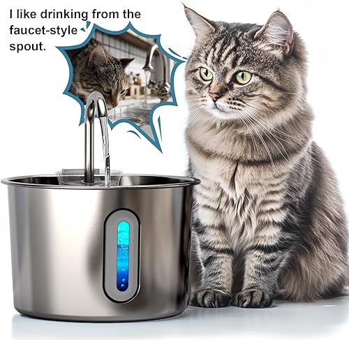 Miniatura 6 de Fuente de agua para gatos, fuente de agua para gatos de 74 onzas  2.2 L para beber, fuente de agua para mascotas de acero inoxidable para gatos en