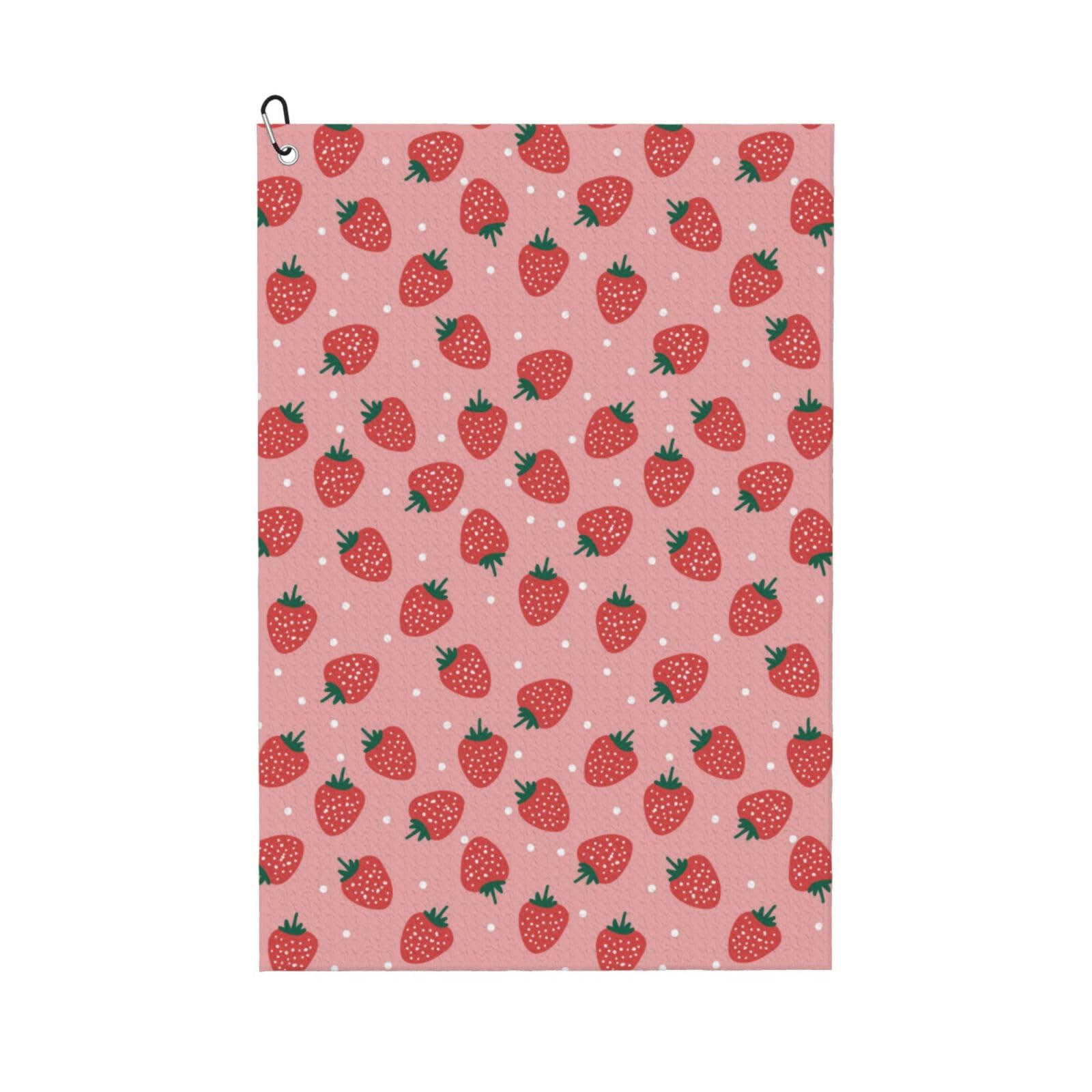 AOOEDM Strawberries Print Golf Towel with Carabiner Clip Absorbent Microfiber Golf Towel for Cleaning Golf Ball Club Putter Iron for Golf Bag Trolly Belt Loop 16" X 24"