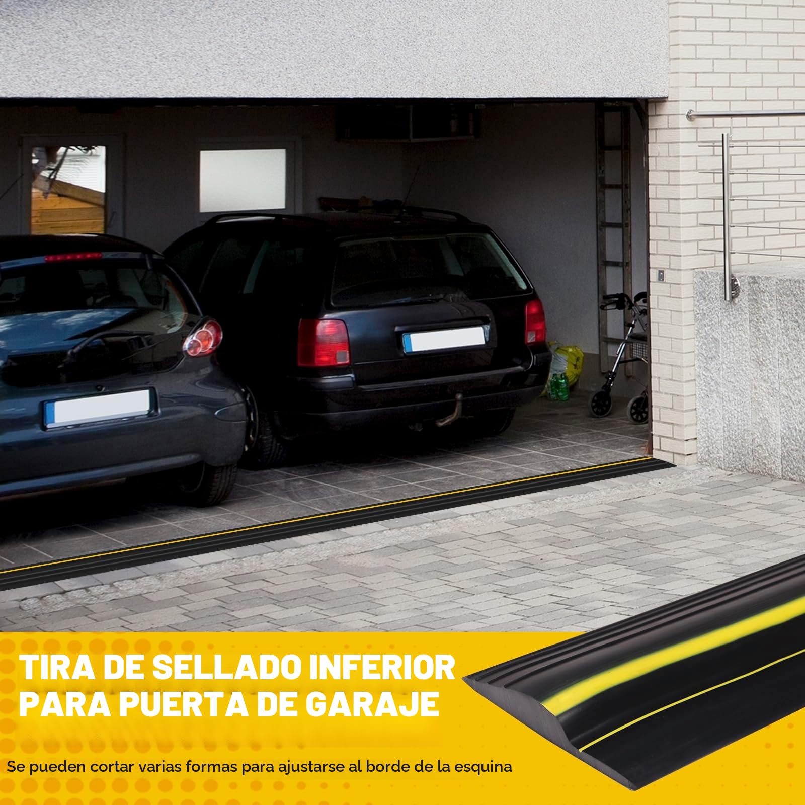 Goma Puerta Garaje, 3M Sello Umbral Suelo Junta de Goma de Bricolaje Para Puertas de Garaje,Evita la Acumulación ¡ideales para mantener tu garaje limpio y seco