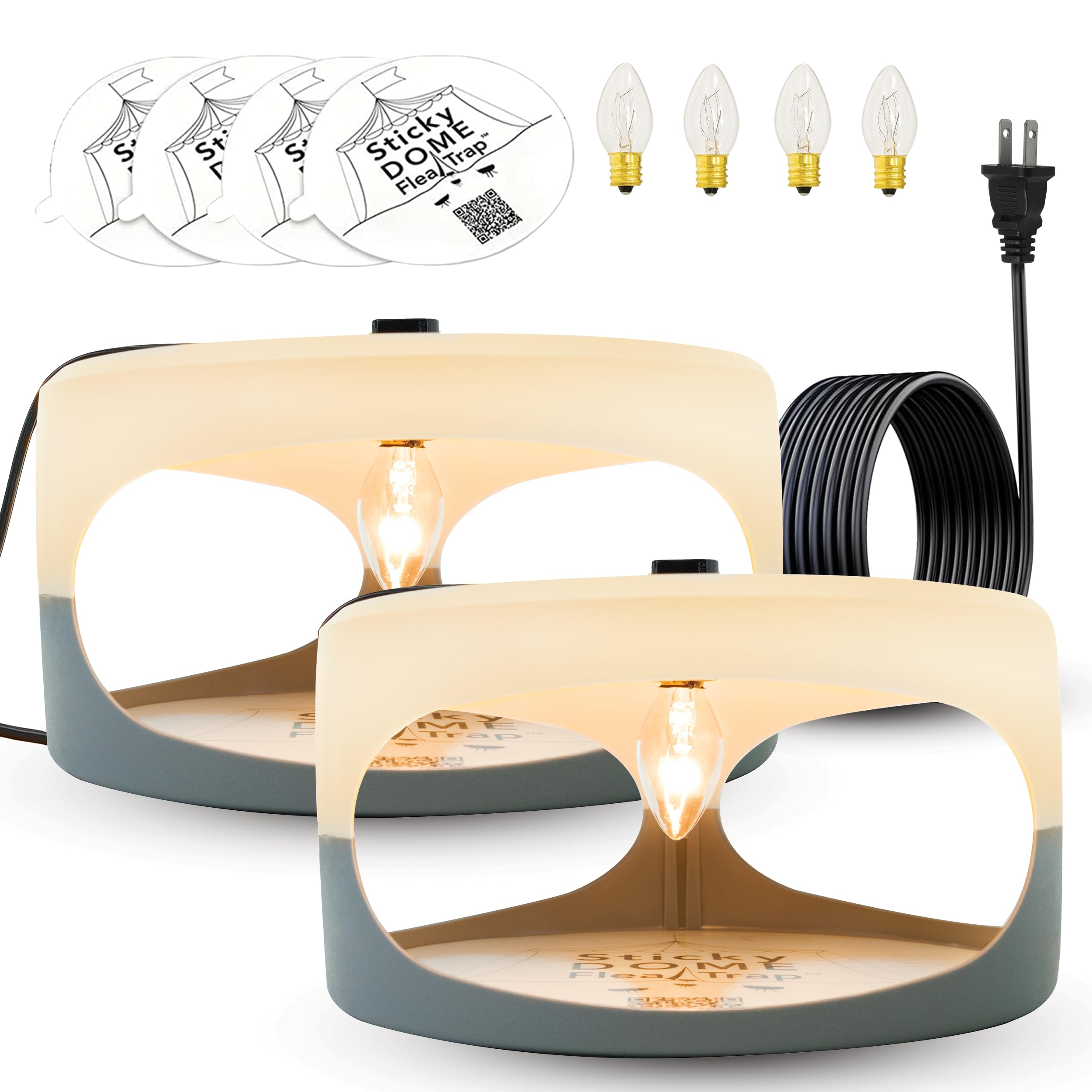 ASPECTEK Sticky Dome Flea Trap, Odorless Glue Trap with 2 Sticky Discs, Effective Bed Bug Killer and Flea and Tick Treatment, Indoor Insect Trap for Bugs, 2 Packs in White and Light Gray