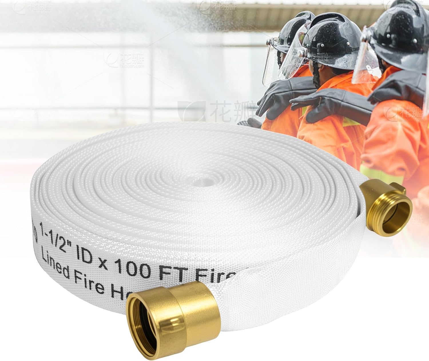 2026 Upgrade Fire Hose, 1-1/2”ID x 100 ft. Extra-long Single-Jacketed TPU Fire Hose, Brass NST/NH Fittings, 750 PSI Burst Pressure, for Long-Distance Fire Fighting in Farms/Woodlands/Industrial Parks