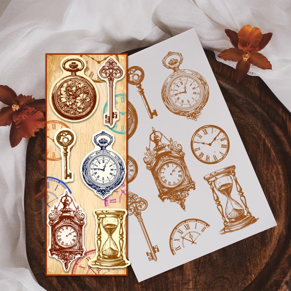 PH PandaHall Tampon Transparent Papillon Vintage Tampon en Silicone Fleurs Horloge Lunaire Tampon en Caoutchouc Transparent pour Fabrication de Cartes Décoration Journal Scrapbooking Cadeaux 16x11cm