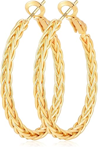 Geveay Gold Hoop Earrings for Women Hypoallergenic 14K Gold Plated Hoops Earring