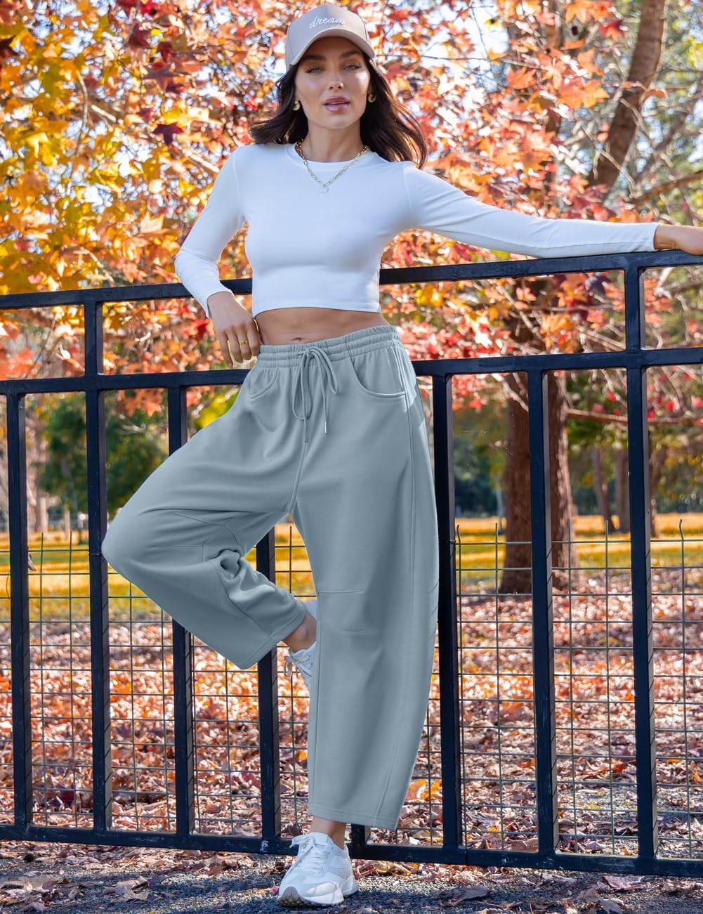 TARSE Women’s Barrel Sweatpants Loose Fit Lounge Pants Casual Wide Leg Pants Cotton Comfy Elastic Waist Joggers with Pockets - Image 2