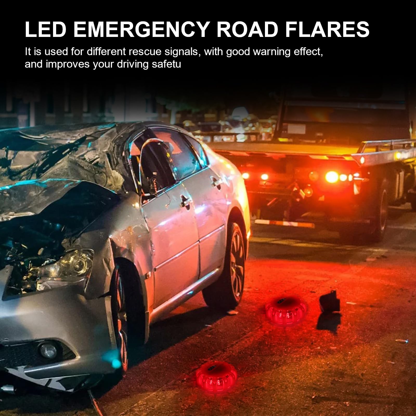 6 x luz emergencia LED con imán y gancho, cargador USB C para coche y cable de carga 3 en 1 con 9 modos de destello, luz de advertencia para coche, camión, autocaravana, alpinismo