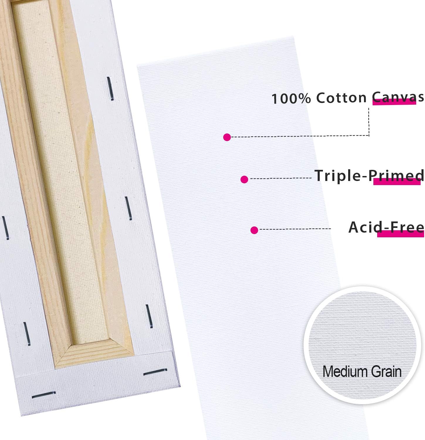 PHOENIX Stretched Canvas for Painting 3x9 Inch/9 Value Pack, 8 Oz Triple Primed, 5/8 Inch Profile, 100% Cotton White Blank Canvas, Rectangular Framed Canvas for Oil Acrylic & Pouring Art