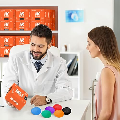 Miniatura 5 de HiKeep Bolas de ejercicio de mano, forma de huevo, terapia física, kit de entrenamiento de resistencia diferente, juego de 6