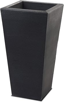 Crescent Garden Bowery Tall Square Planter with Sand Cavity for Stability - Windproof Double-Walled Outdoor HDPE Pot for Garden, Patio, Interior - 13" W x 25.5" H Caviar Black
