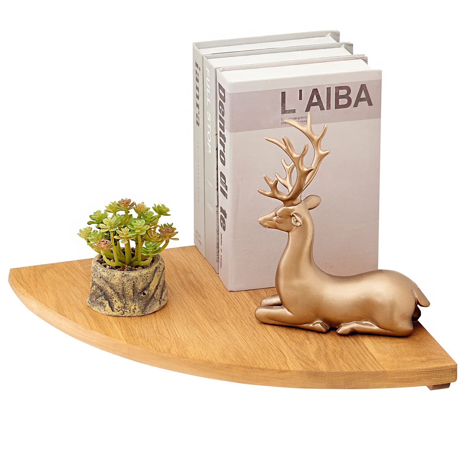 OAKERLAND Oak Floating Corner Shelf Solid Wood Drawers Display Corner ...