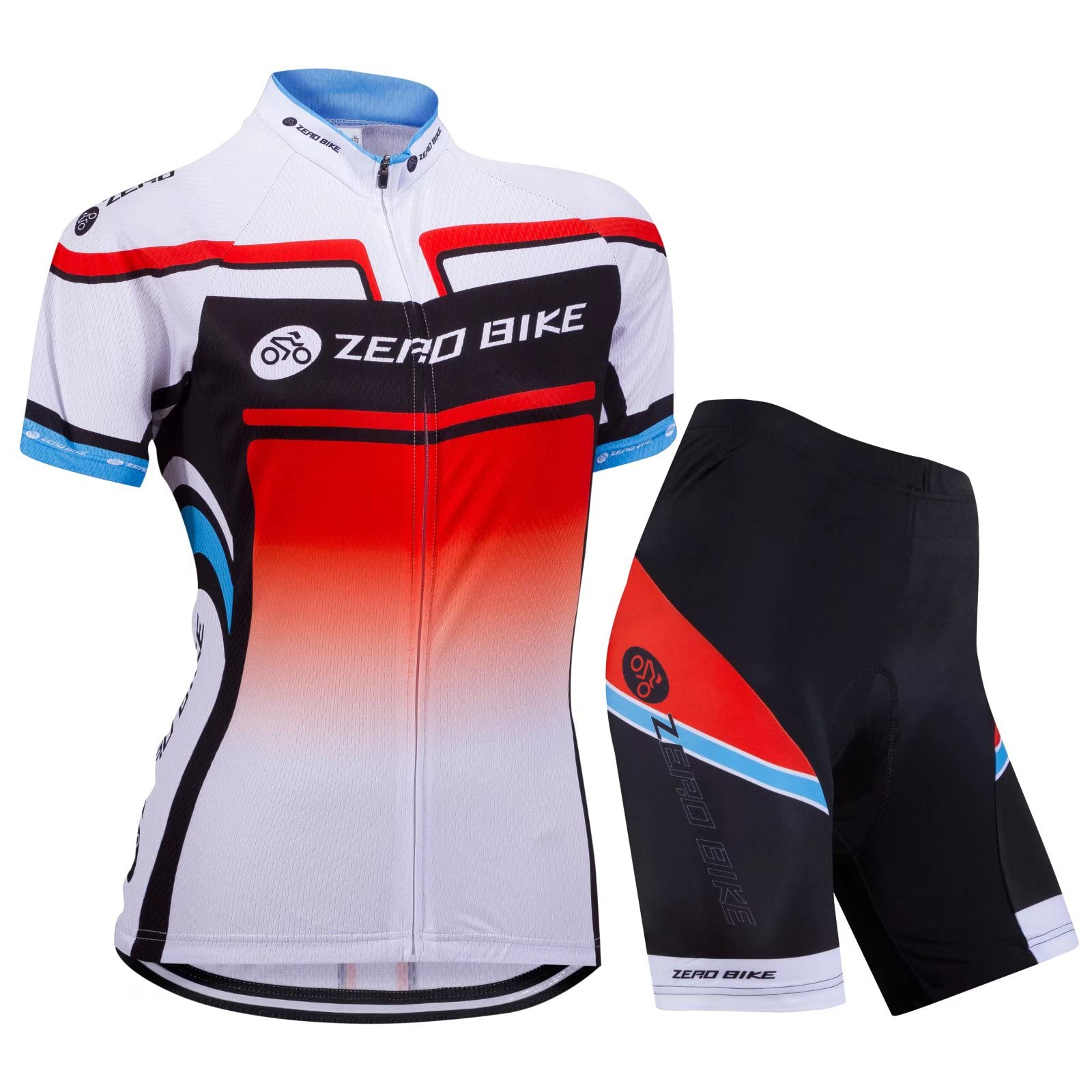Donne Ciclismo Traspirante ad asciugatura rapida Maglie Set, Jersey Ciclo Manica Corta Giacca + 3D Cuscino Imbottito Stretto Pantaloncini Pantaloni (Forchetta, XL)