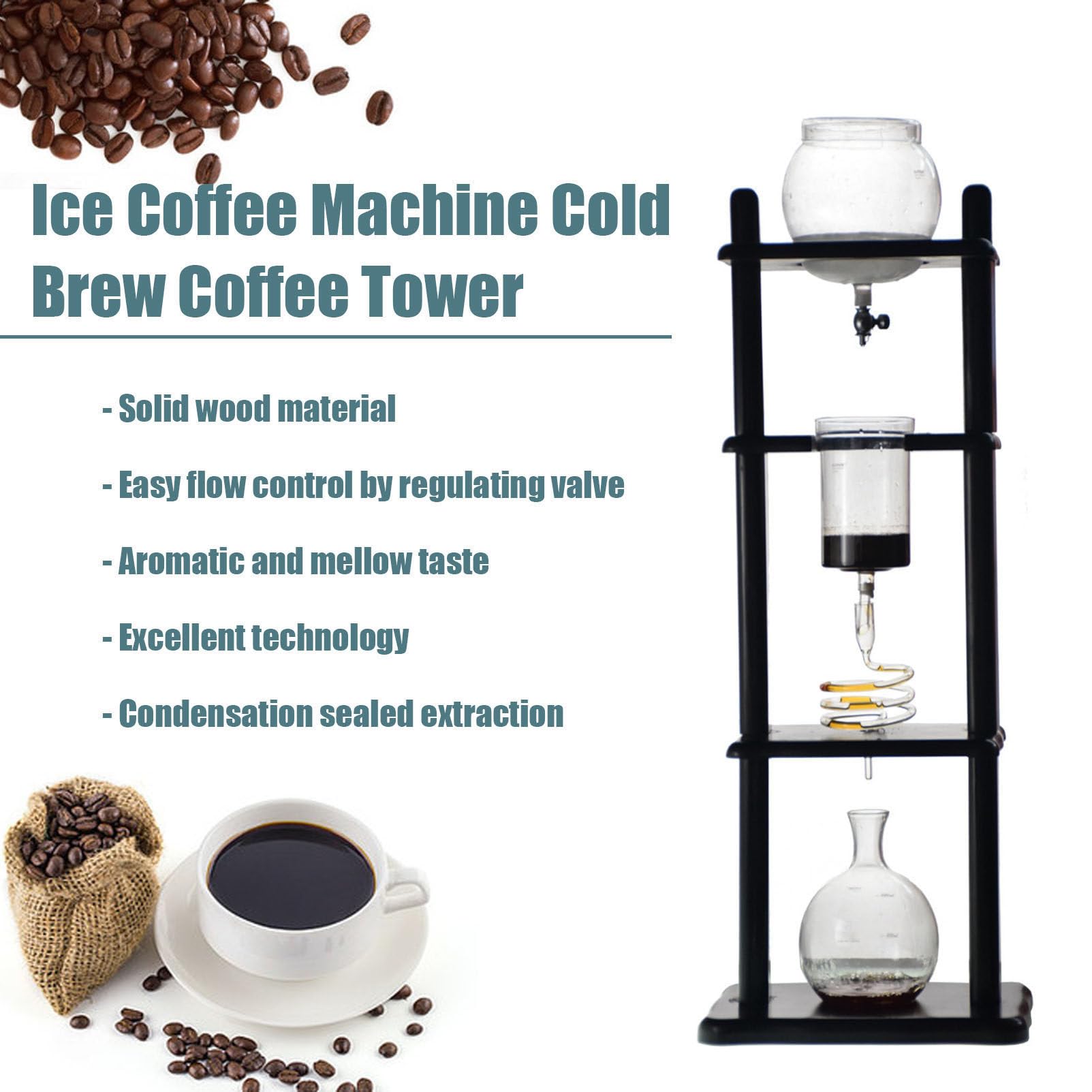 5-8 Personen Iced Coffee Cold Brew Drip Tower Kaffeemaschine Aus Holz, Produktkapazität 1000 Ml, Mit Slow Drip-Technologie, Für Das Home Office