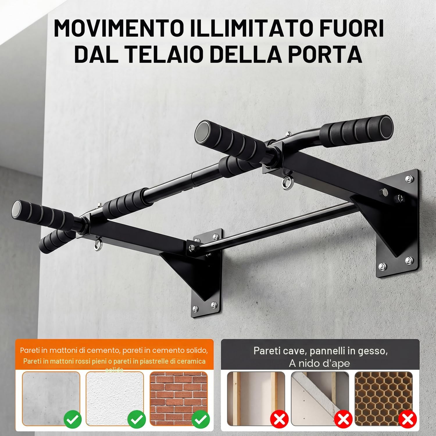 Vexloria Sbarra per trazioni, Sbarra Trazioni a Muro, con impugnatura in schiuma antiscivolo, Multi-Grip Pull Up Bar per Boxing ecc, fitness da casa BSX1