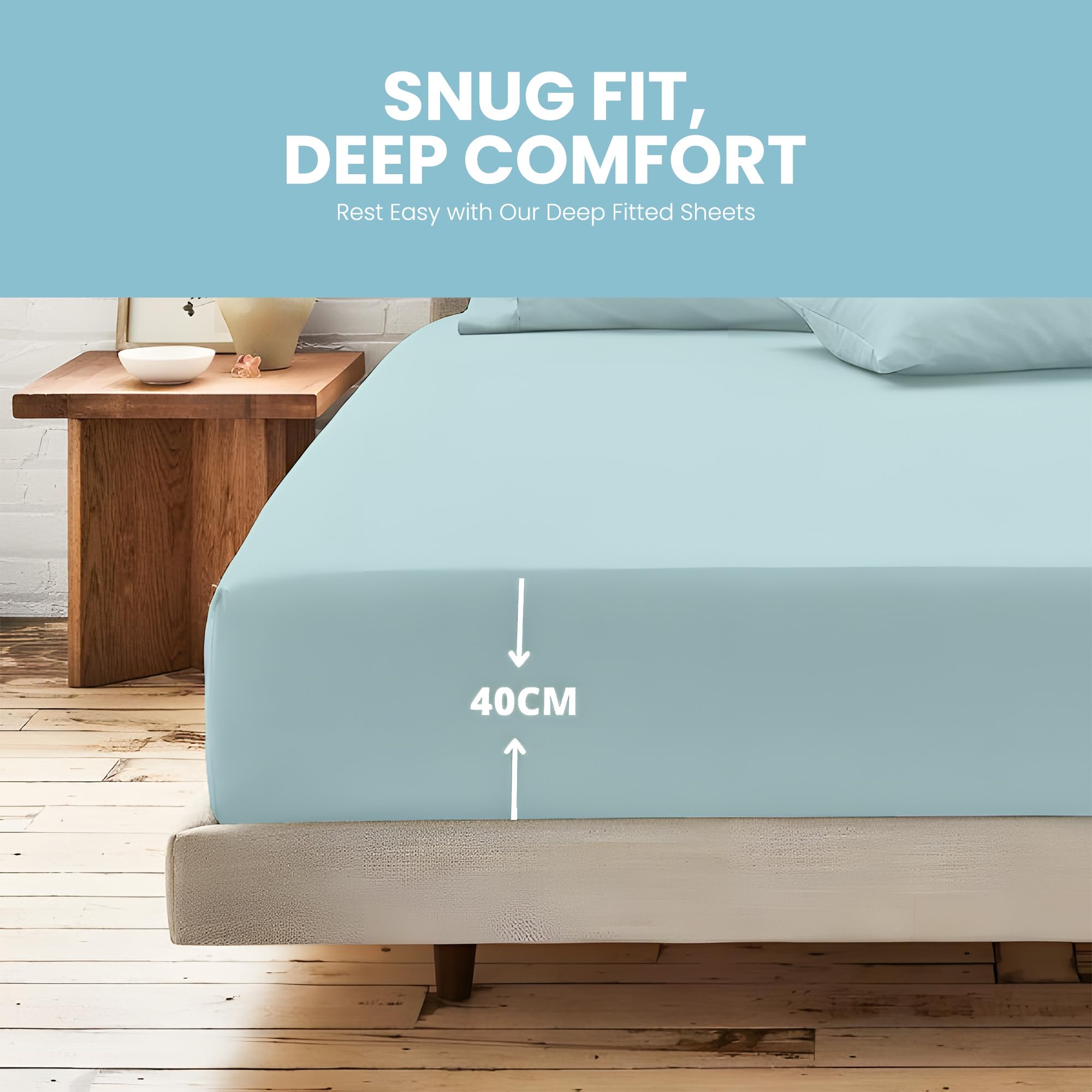 DANYDude 100% Egyptian Cotton Super King Fitted Sheet With 400 Thread Count And 40cm Extra Deep Elastic Corner Pockets Comfortable Super King Bed Sheets - Image 2