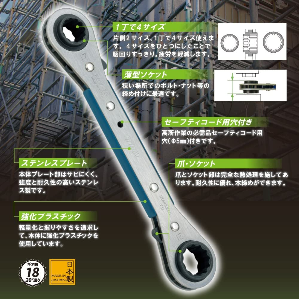 Amazon | トップ工業 (TOP) 4サイズ板ラチェットレンチ 13x17mm