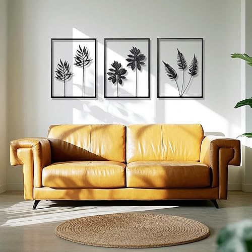 Phirown 3 Pcs Metal Wall Art Decor, Rustic Farmhouse Black Decorative Metal Wall Sculptures for Living Room, Hallway Wall Decortions
