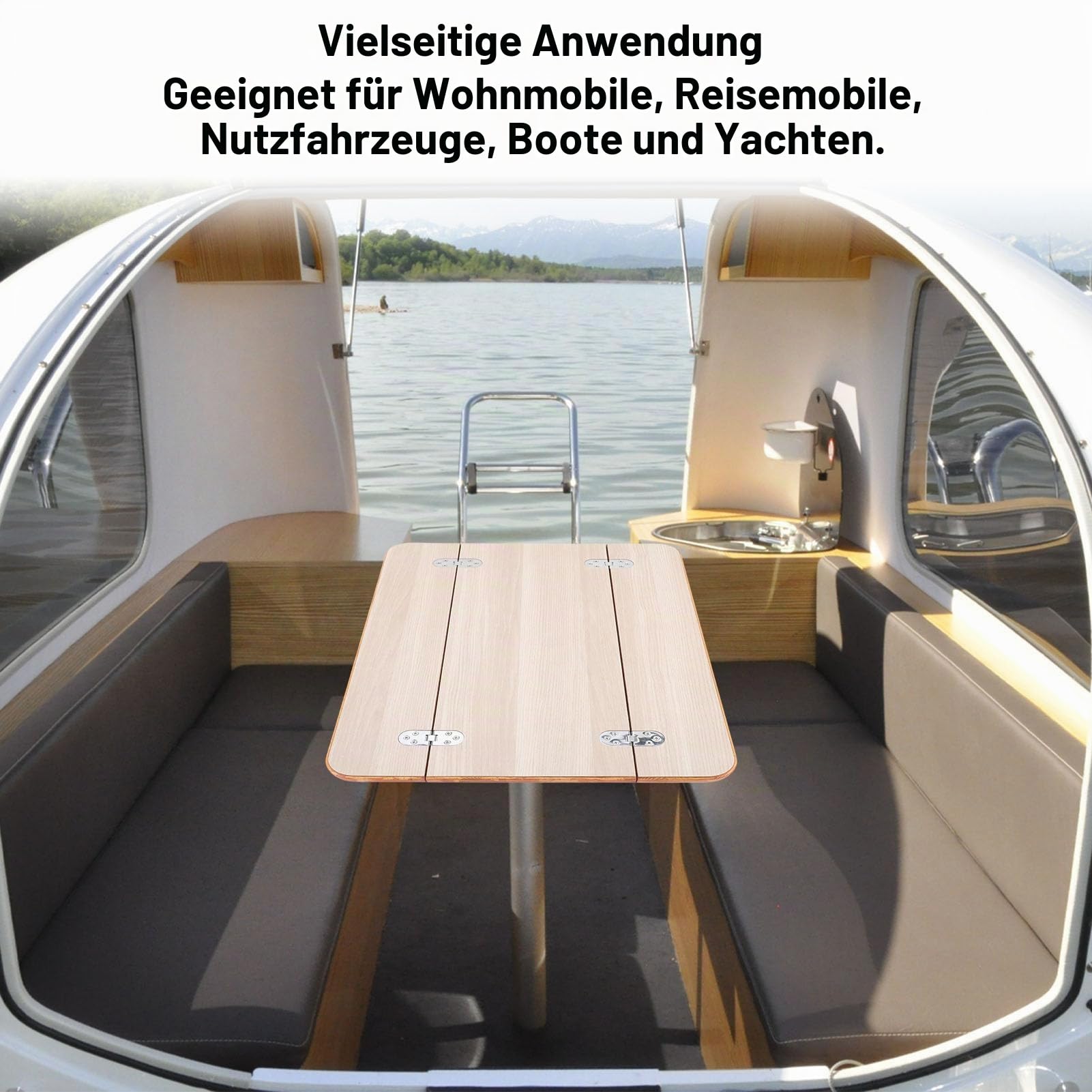 Wohnmobil-Tischplatte, Klappbarer Marine-Tisch aus Massivem Holz mit Beschichteter Oberfläche und Handversiegelter Metallkante, für Yacht-, Schiffs-, (Weiß (595 x 480 mm/23,43 x 18,9 Zoll))