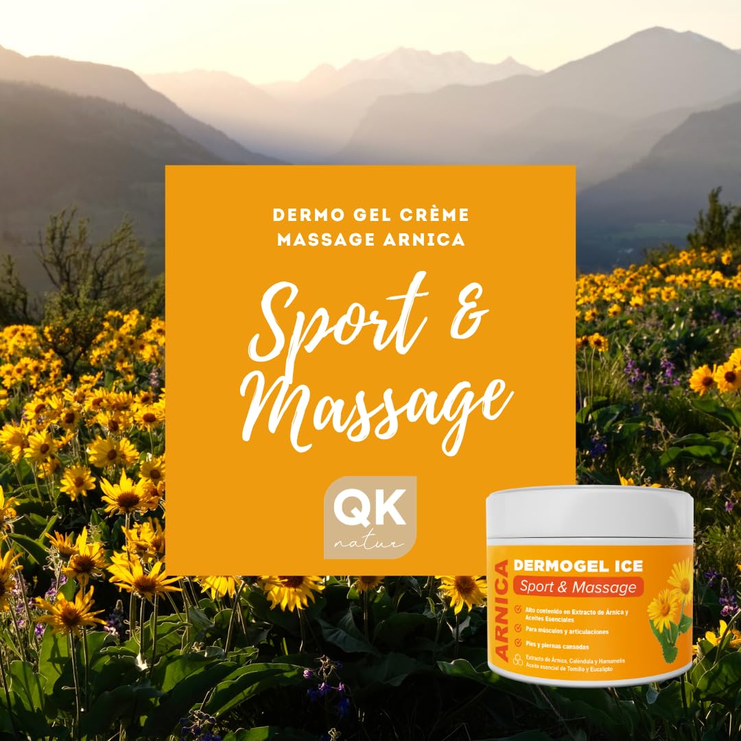 QKnatur - ARNICA MONTANA CREME GEL - Aide à soulager et apaiser les inconforts musculaires et articulaires - Teneur élevée en Arnica, Calendula, Extrait d'hamamélis - Massage (500 ml)