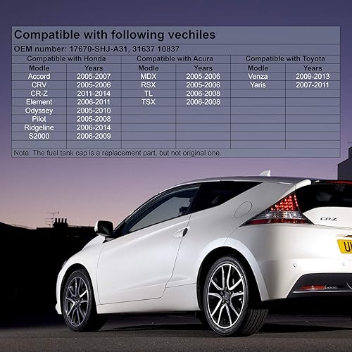 Miniatura 2 de Tapa de llenado de combustible para Honda Accord 2005-2007, CRV 2005-2006, CRZ 2011-2014, Element 2006-2011, Odyssey 2005-2010, Pilot 2005-2008,