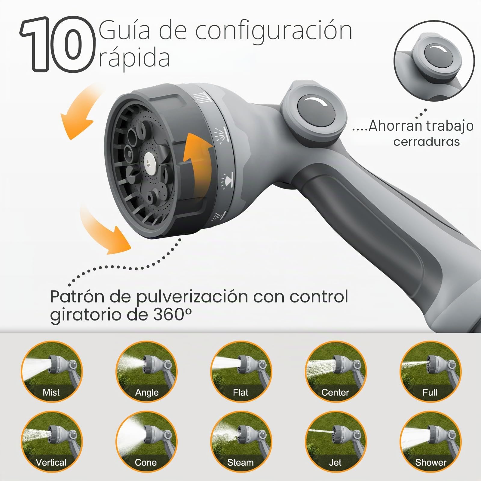 Enrollador Manguera Pared Automático 30m, Manguera Jardín Retráctil 180°, Any-Stop y Boquilla Multifunción, Soporte de Manguera Resistente UV para Jardín, Terraza y Limpieza
