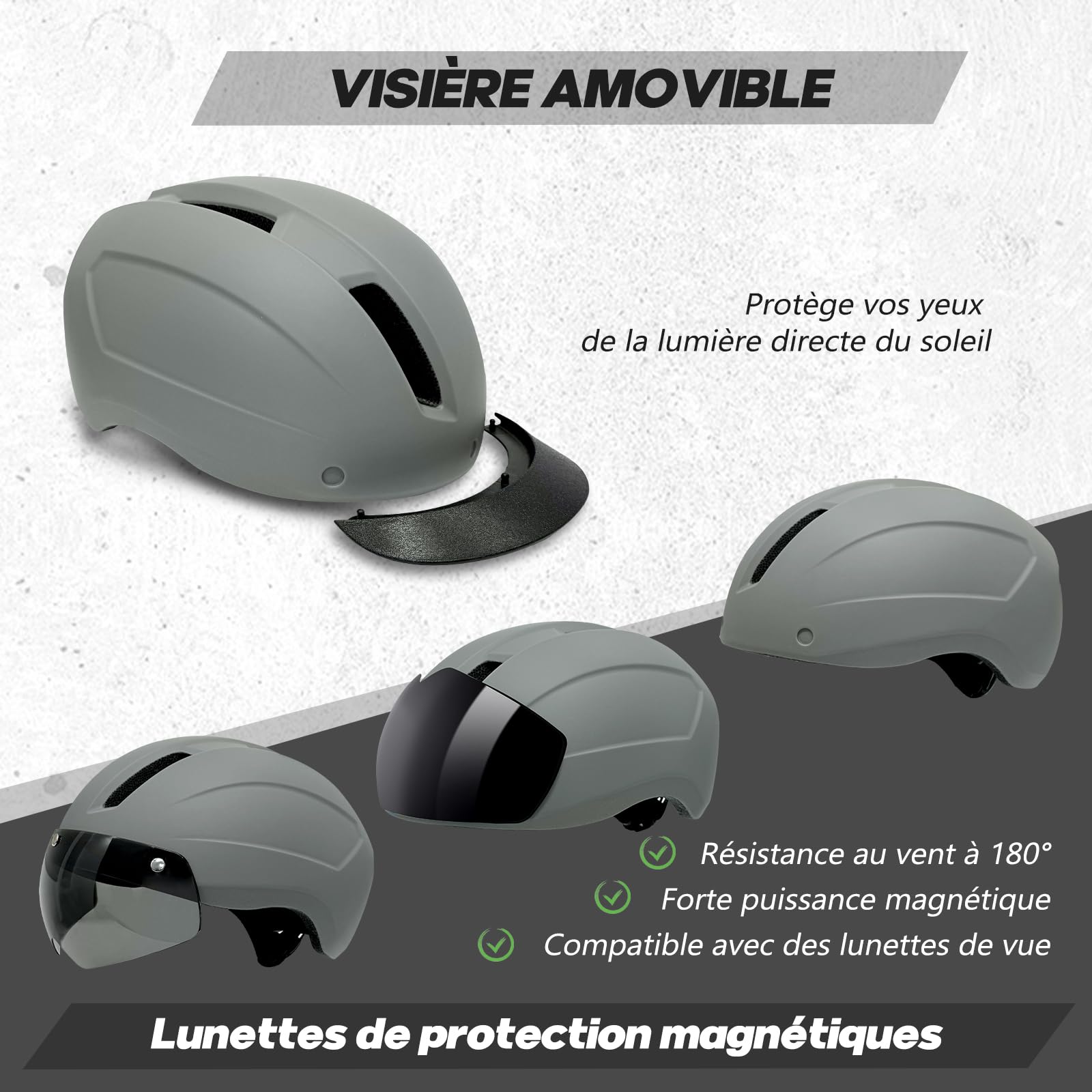LeapBeast Casque Vélo Léger Unisexe avec Visière Amovible et Lunettes Magnétiques, Taille Réglable, Coque en PC et Doublure en EPS, Idéal pour Vélo Électrique, VTT et Vélo Urbain
