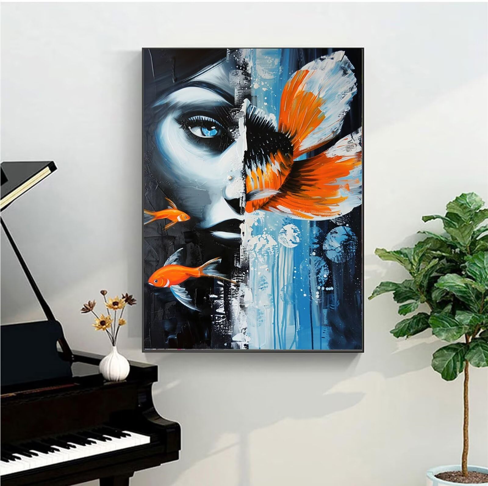 Peinture par Numero Adulte DIY Peinture à l'huile Numéros Toile Paint by Numbers Peindre par Nombre Kits, Poisson Dame 60x80cm (encadré)