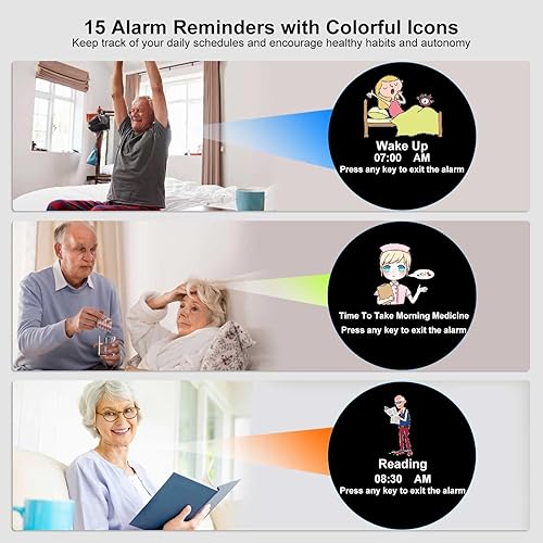 Miniatura 5 de Jaihonda Reloj de demencia para personas mayores Reloj digital con fecha y hora para ancianos - 15 alarmas Nivel 5 de brillo Pantalla de números
