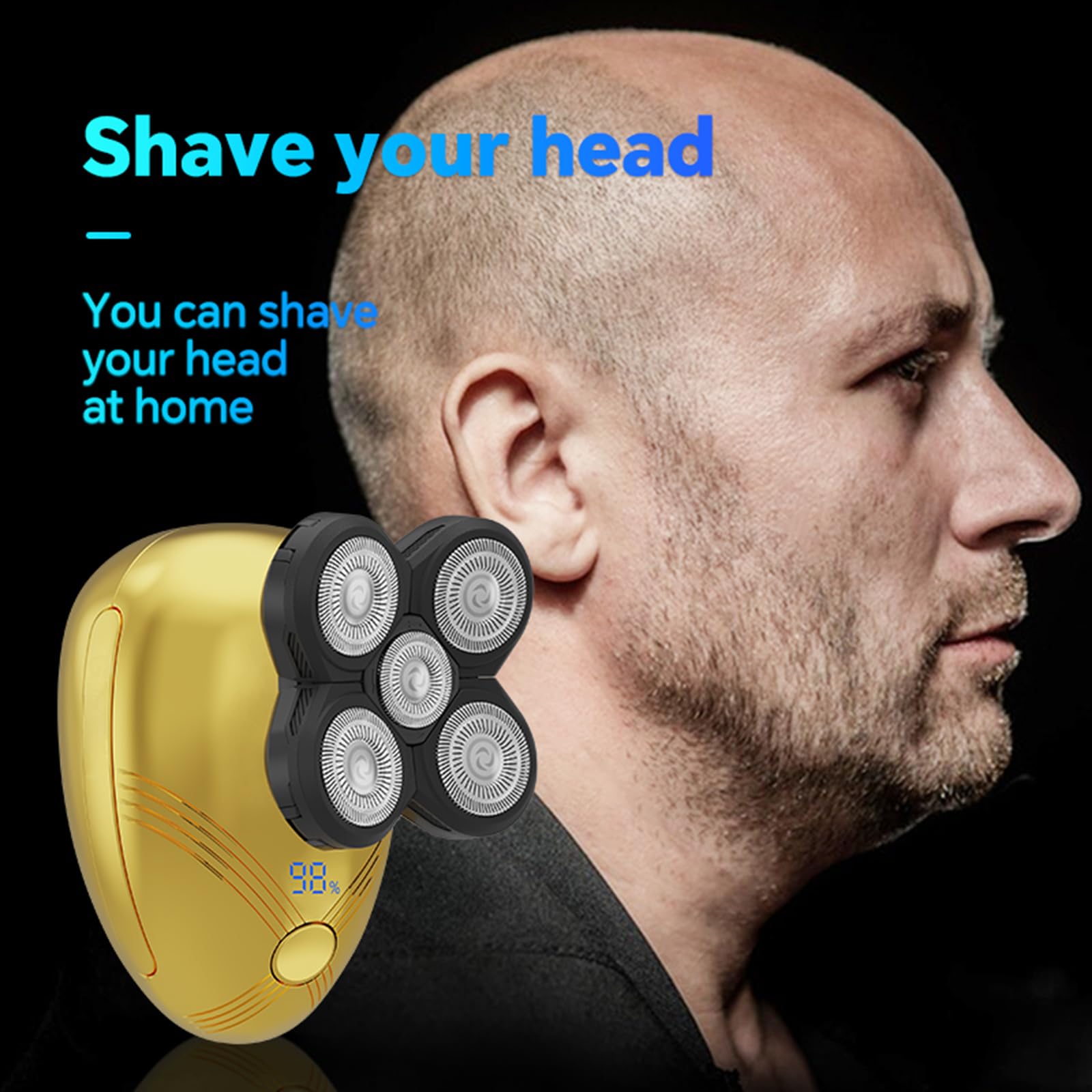 Afeitadora de cabeza para hombres calvos – Maquinilla de afeitar eléctrica giratoria recargable – IPX6 impermeable 5D afeitadoras de cabeza calva 9500 RPM alta velocidad afeitado rápido barba