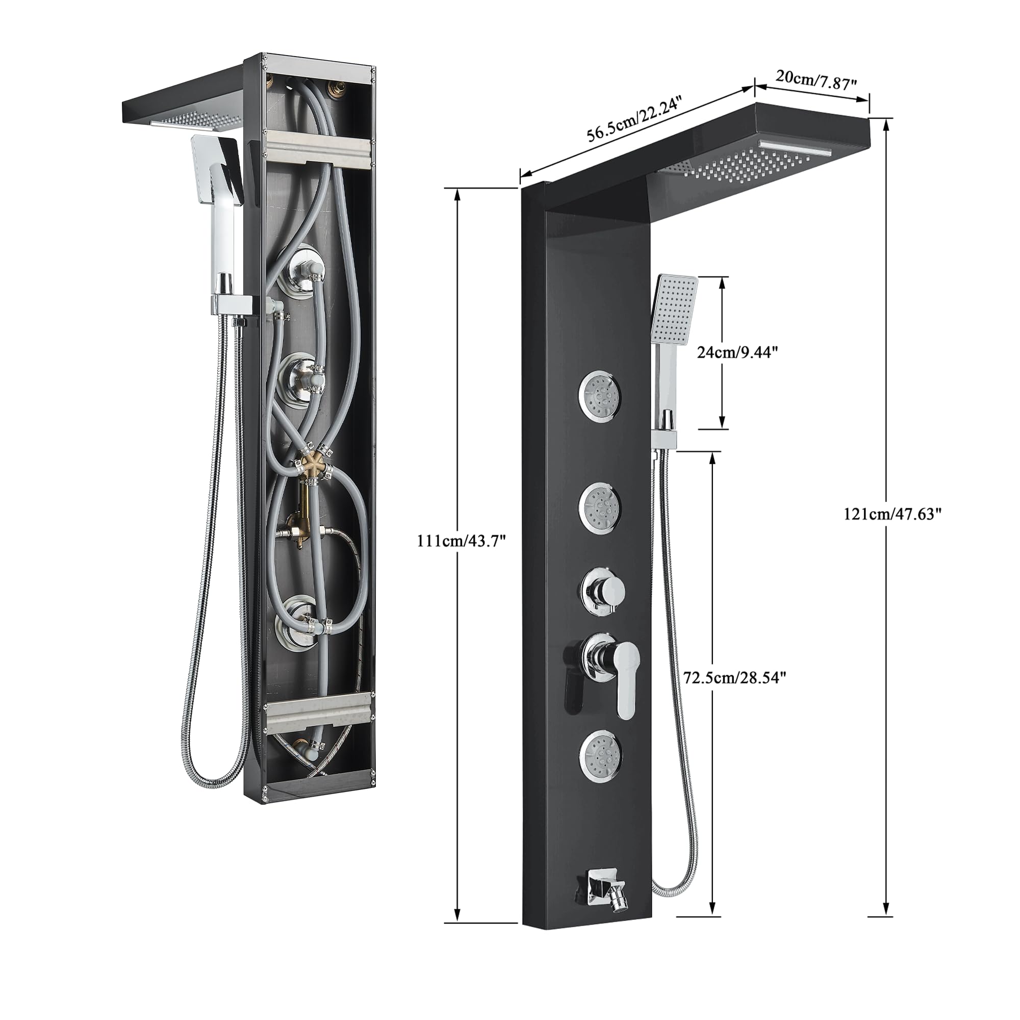 AlenArt - Sistema de torre de panel de ducha, sistema de ducha multifunción con chorros corporales, pulverizador de mano, cabezal de ducha de cascada de lluvia y boquilla de bañera, paneles de ducha