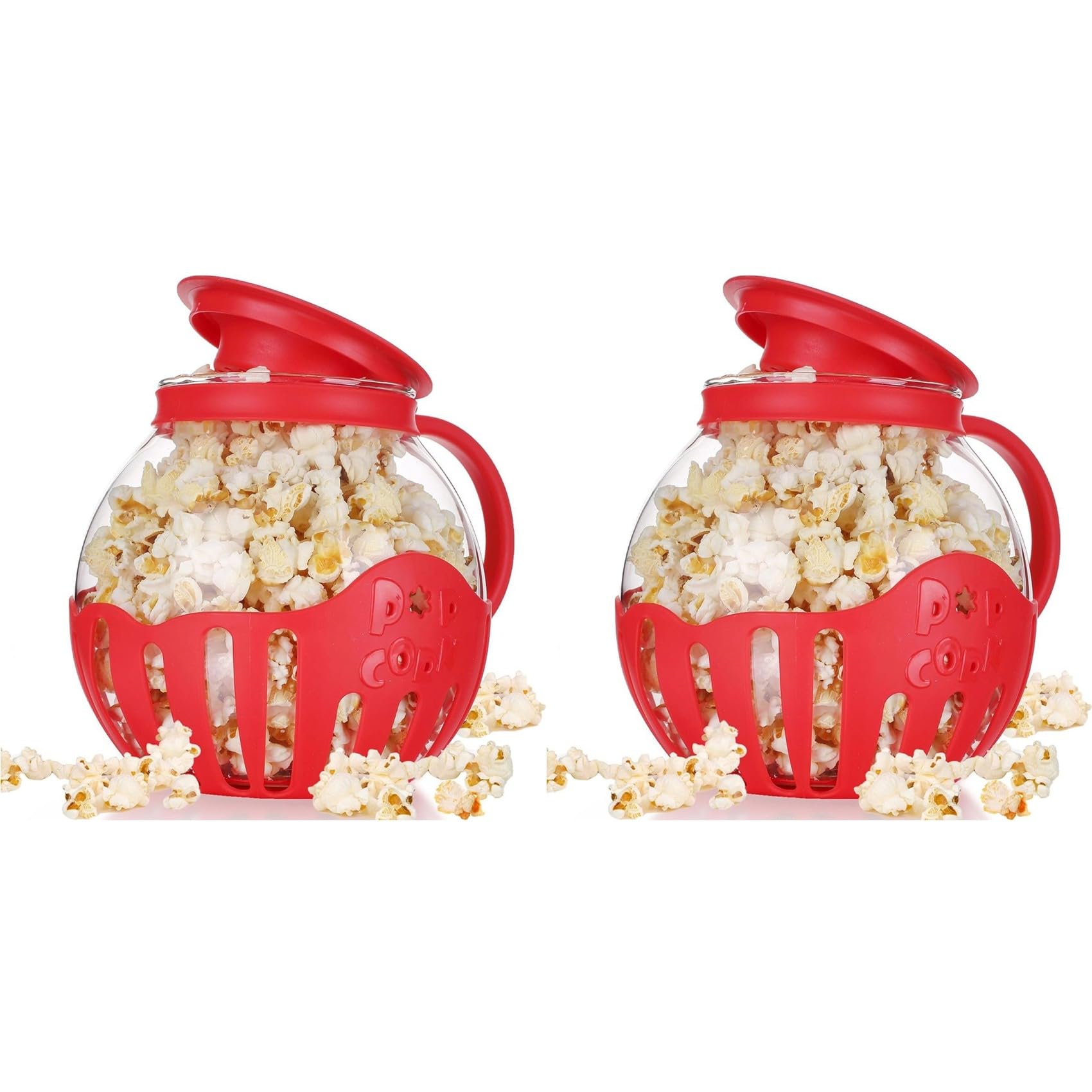 Aundhegrtt 2X Popcorn Maker Microwave Snack Popcorn Air Poppers 2.25 Quart Popcorn Bowl Borosilicate Kitchen Accessories,Red
