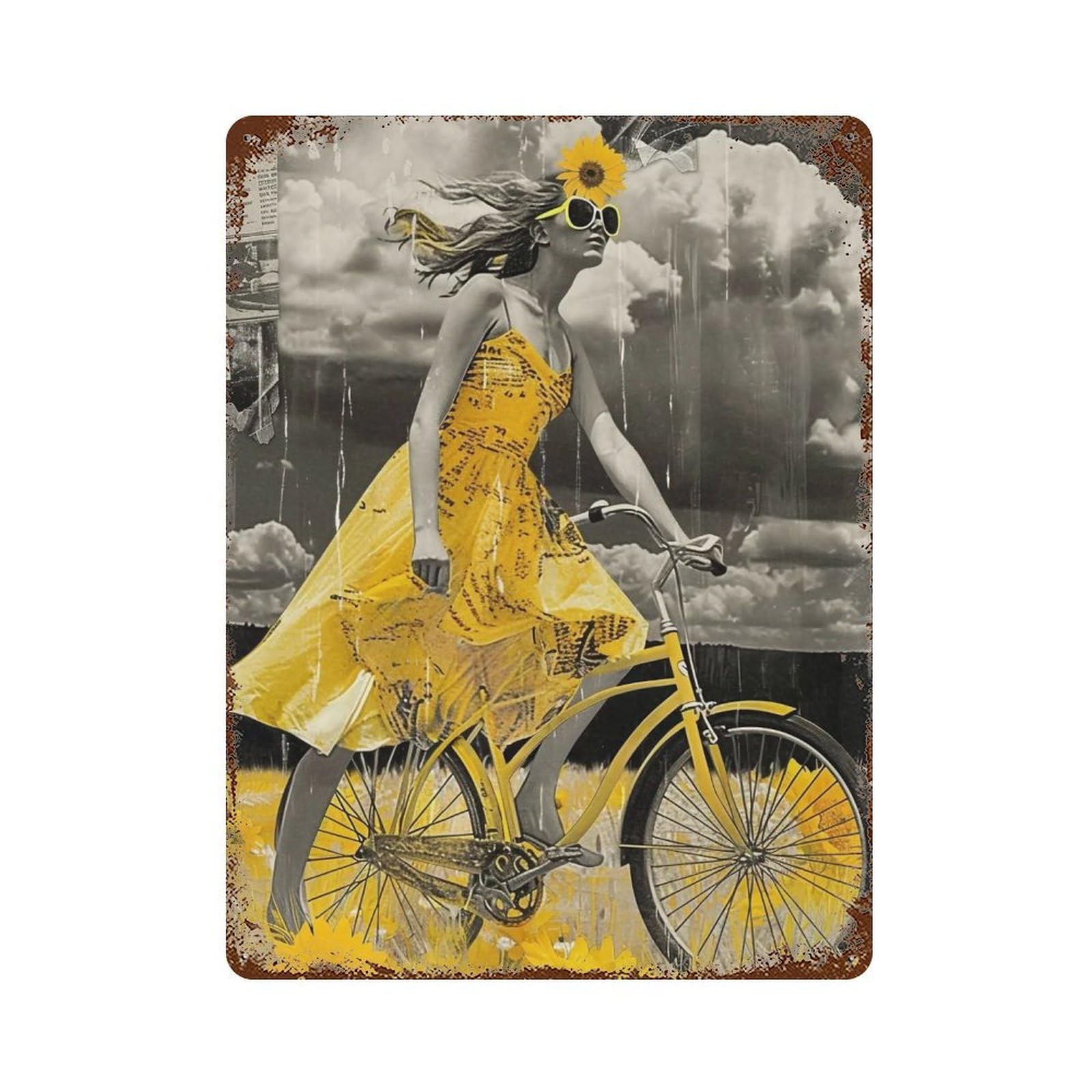 YHGERTKU Sunflower Bicycle Ride 03 Wall Art Retro Iron Vintage Metal Tin Sign Poster Modern Decor for Living Rooms Gift 40x30cm