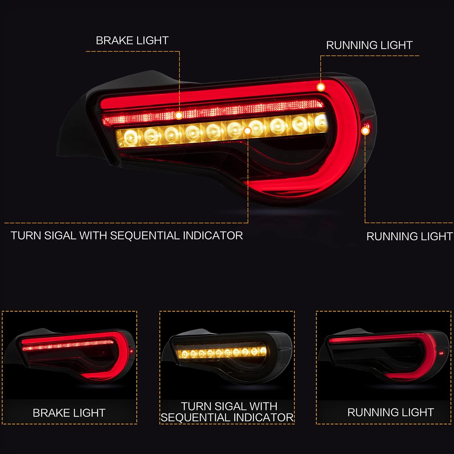 VLAND Headlight Assembly Fit for 2012-2016 Scion FR-S 2012-2021 Toyota 86 2013-2021 Subaru BRZ+ Smoked Tail lights for Toyota 86 2012-2020, Subaru BRZ/Scion FRS 2013-2020 w/Sequential Turn Signal