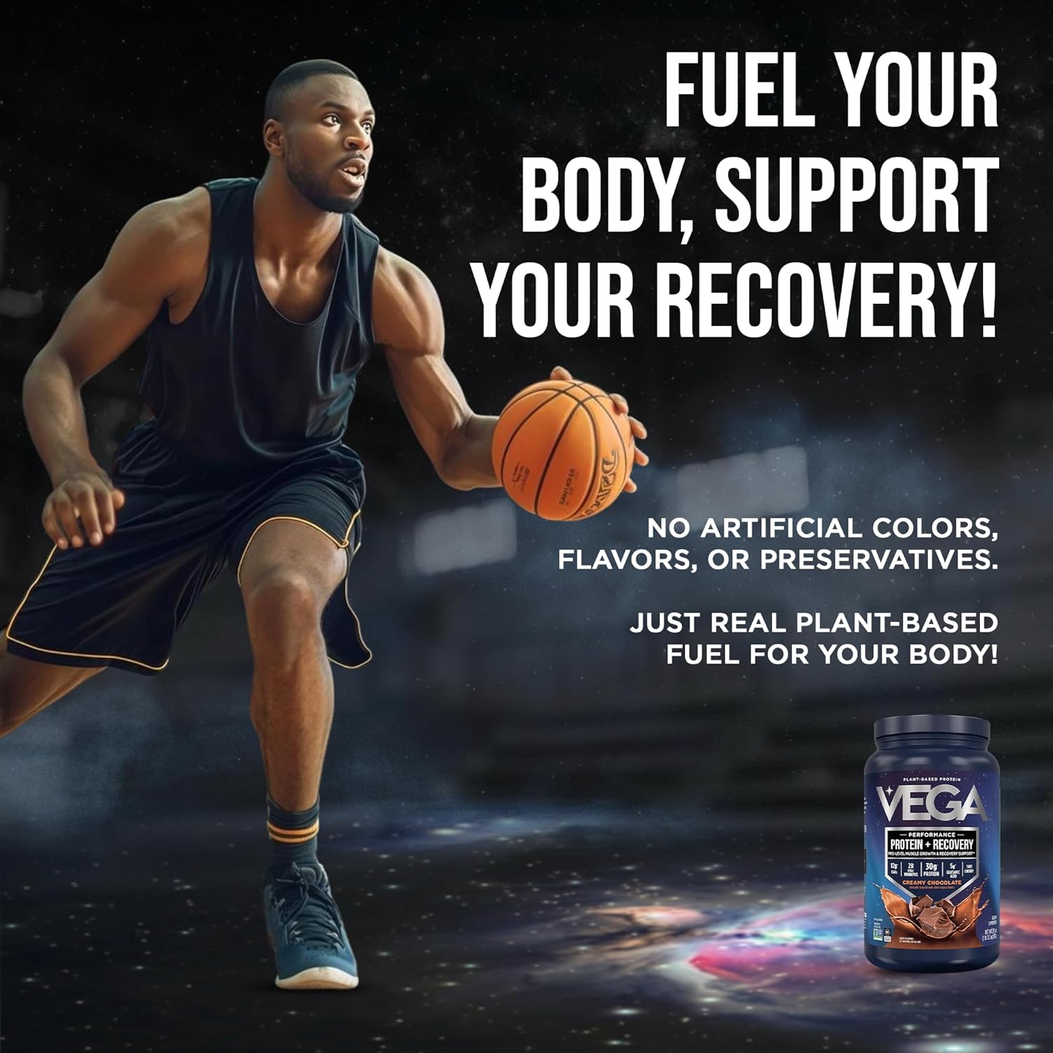 Vega Sport Vegan Protein Powder + Recovery - 30g Plant Based Protein per Serving, Chocolate, 19 Servings, 5g BCAAs, Probiotics, NSF Certified, for Shakes & Smoothies, 1.8lbs (Packaging May Vary)