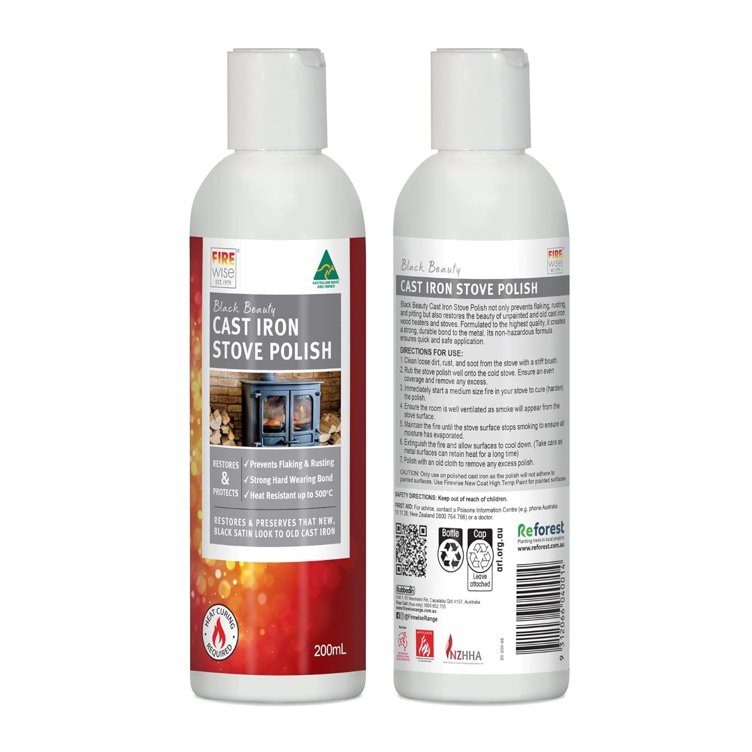 Black Beauty Cast Iron Stove Polish Restore That, Black Satin Finish Provides Ongoing Protection Against Flaking, Rusting and Pitting 2 x 6.7 Fl oz