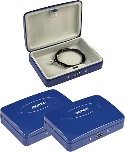 SEPOX Twins - Caja de seguridad portátil de acero, gabinete de almacenamiento seguro de viaje personal para artículos pequeños, con cable de 3 pies