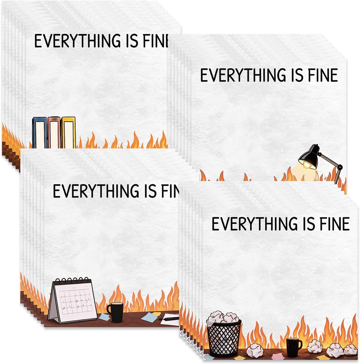 Funny Sticky Notes Gifts, 9 Pack Office on Fire Notepads for Work 3x3 Inch, Everything is Fine Memo Pads School Office Supplies Work Gag Gifts for Coworkers (450 Sheets)