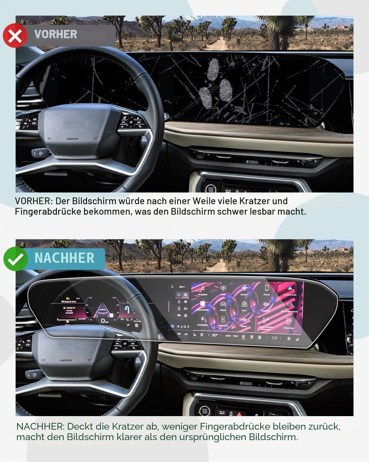 CDEFG Kompatibel mit 2026 Facelift Neu Audi A4 E-tron / A5 / A6 / Q5 / Q6 e-tron Navigation Schutzfolie Tempered Glas 14,5'' &11,9'' Touchscreen Kratzfest GPS 9H Displayschutzfolie Auto Navi Zubehör